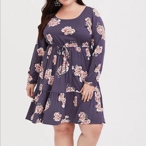 Torrid Floral Drawstring Waist Tiered Challis Dress